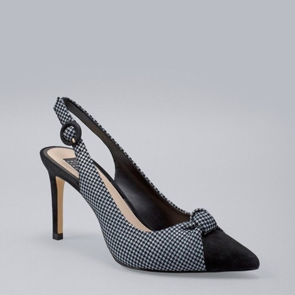White House Black Market Valerie Houndstooth Slingback Heels Size 9.5 new